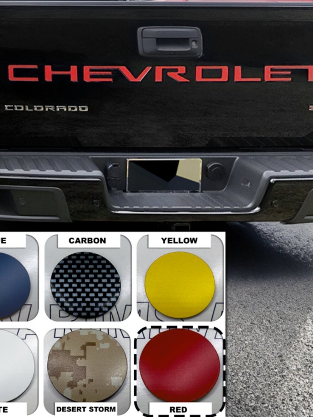 Red Raised Plastic Tailgate Letters Inserts Chevrolet Colorado 2021 2022 - Picture 2 of 7